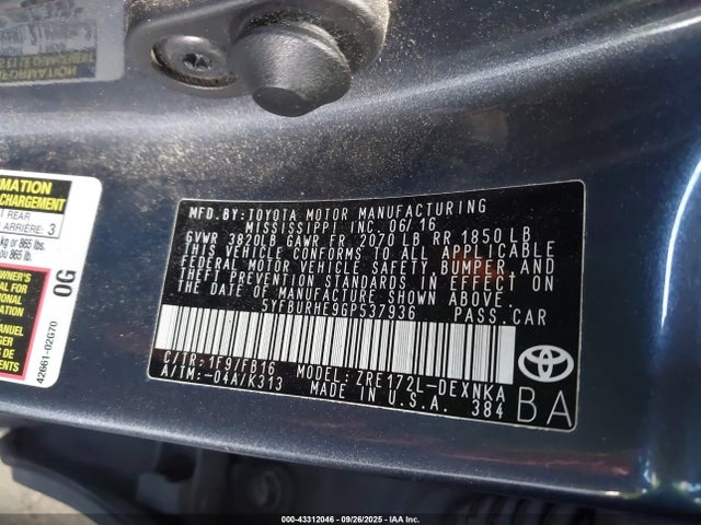 Toyota 2zr-fe 2016 5YFBURHE9GP537936 Image 9