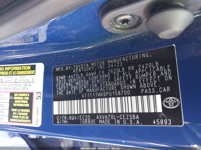 4T1T11AK6PU158700 Toyota a25a-fks