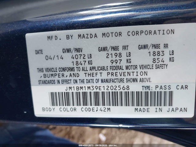 Mazda py 2014 JM1BM1M39E1202568 Image 9