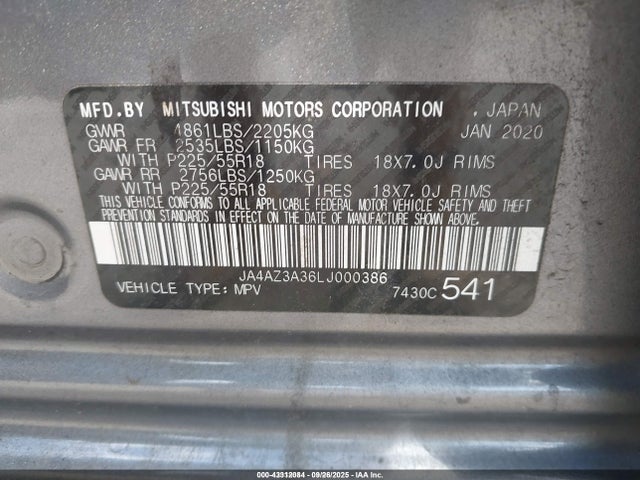 Aukcja sprzedaży 2020 Mitsubishi Outlander Sel 2.4 S-awc, vin: JA4AZ3A36LJ000386, numer aukcji: 43312084