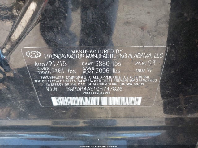 Hyundai dohc mpi nu 2016 5NPDH4AE1GH747826 Image 9