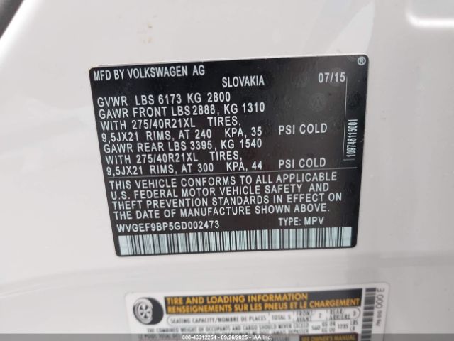 2016 VOLKSWAGEN TOUAREG WVGEF9BP5GD002473 Photo 8