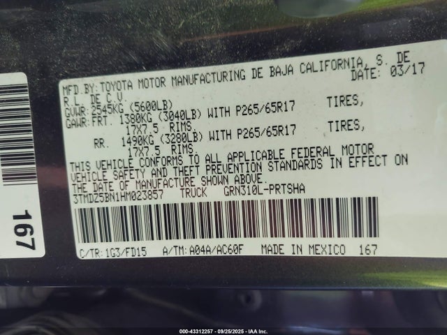 3TMDZ5BN1HM023857 Toyota 2gr-fks