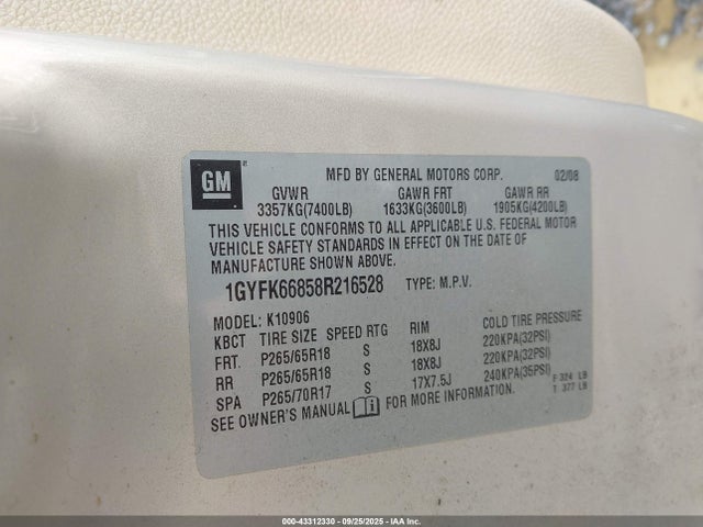 2008 CADILLAC ESCALADE ESV 1GYFK66858R216528 Photo 8