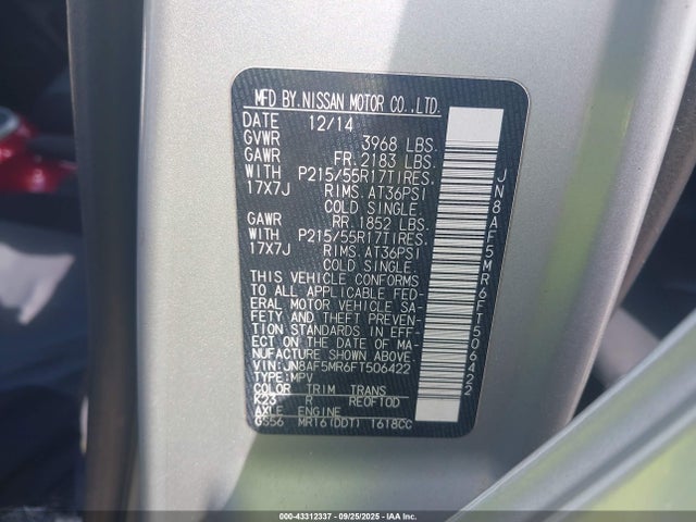 Nissan 2015 2015 JN8AF5MR6FT506422 Image 9