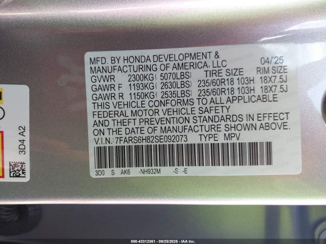 Honda lfc3 2025 7FARS6H82SE092073 Image 9