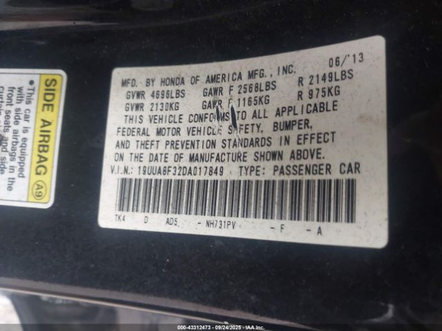 2013 ACURA TL 19UUA8F32DA017849 Photo 8