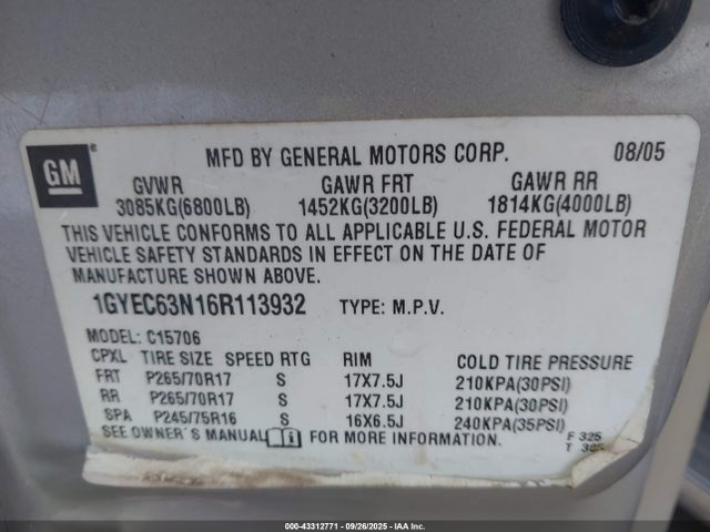 2006 CADILLAC ESCALADE 1GYEC63N16R113932 Photo 8