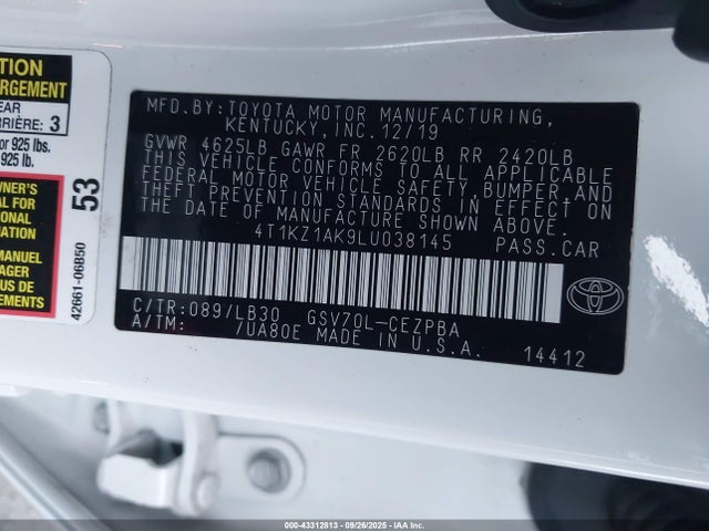 4T1KZ1AK9LU038145 Toyota 2gr-fks