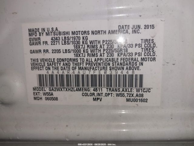 2015 MITSUBISHI OUTLANDER SPORT 4A4AR4AU7FE039448 Photo 8