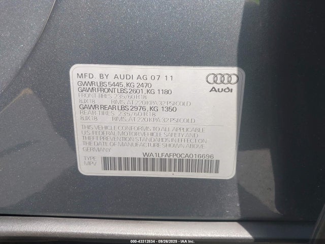 2012 AUDI Q5 WA1LFAFP0CA016696 Photo 8
