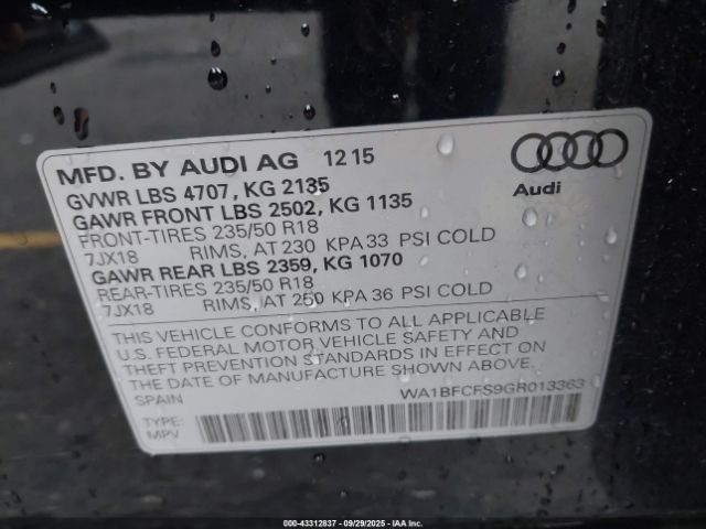 2016 AUDI Q3 WA1BFCFS9GR013363 Photo 8