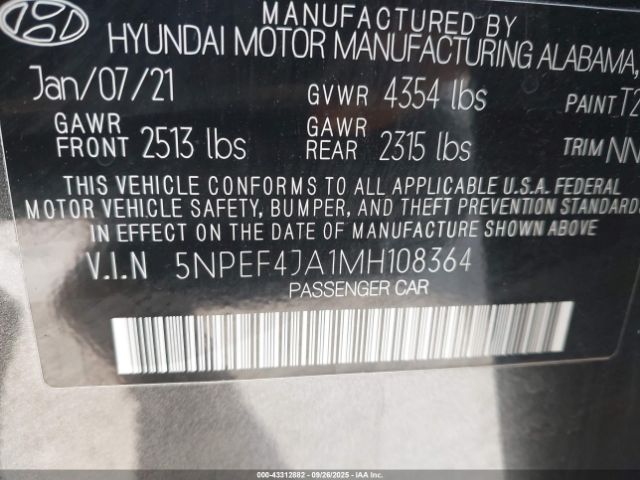 2021 HYUNDAI SONATA 5NPEF4JA1MH108364 Photo 8