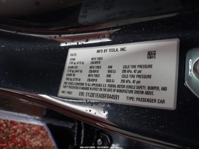 2025 TESLA MODEL 3 5YJ3E1EA0SF044591 Photo 8