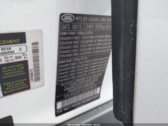 2016 LAND ROVER RANGE ROVER SPORT SALWS2VF1GA550673 Photo 8