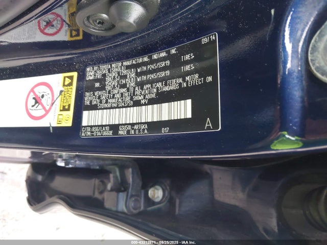 Toyota Highlander Limited V6 2015 5TDYKRFH4FS043759 Image 9