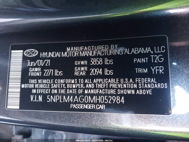 5NPLM4AG0MH052984 Hyundai mpi nu pe