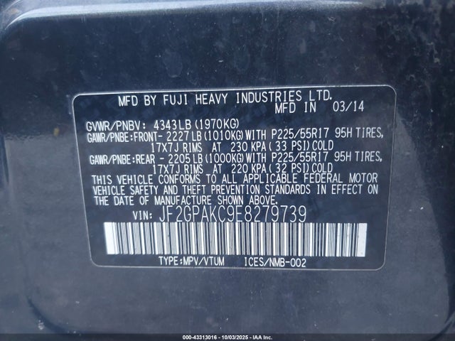 Subaru 2.0l na 2014 JF2GPAKC9E8279739 Image 9
