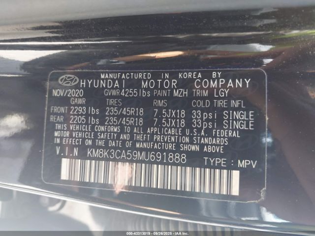 2021 HYUNDAI KONA KM8K3CA59MU691888 Photo 8