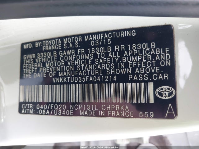 VNKKTUD35FA041214 Toyota YARIS L