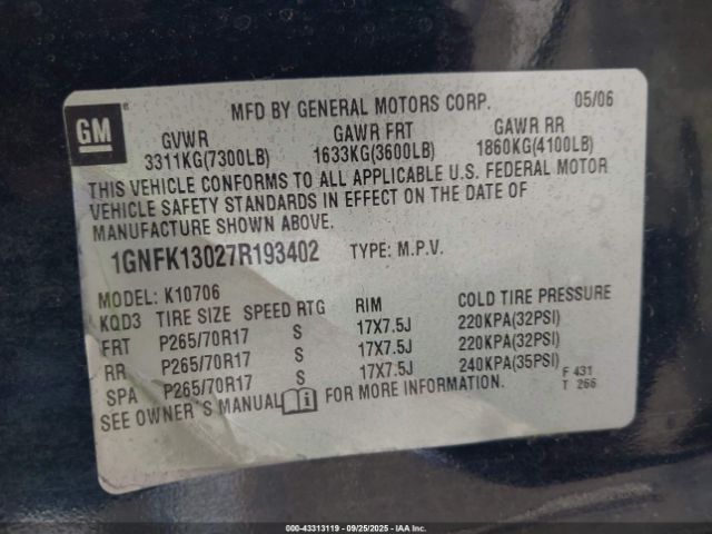 2007 CHEVROLET TAHOE 1GNFK13027R193402 Photo 8