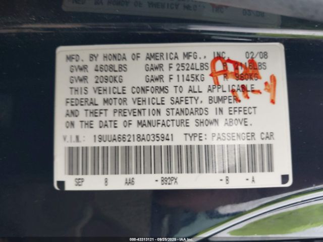 2008 ACURA TL 19UUA66218A035941 Photo 8