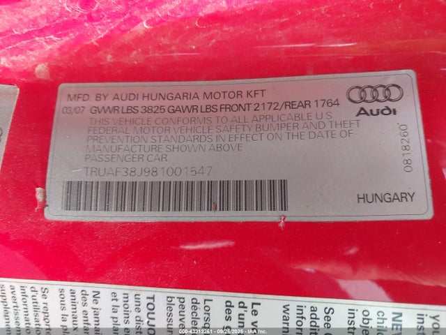 2008 AUDI TT TRUAF38J981001547 Photo 8