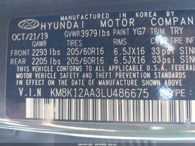 2020 HYUNDAI KONA KM8K12AA3LU486675 Photo 8