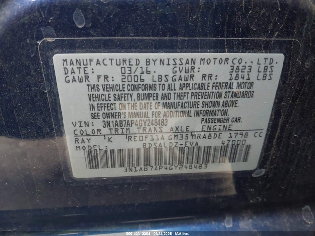 3N1AB7AP4GY248483 Nissan Sentra