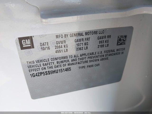 1G4ZP5SS9HU151465 Buick lgx -di: direct injection - vvt: variable valve timing - alum - gen 2