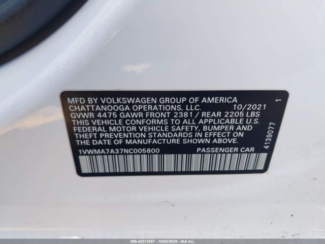 2022 VOLKSWAGEN PASSAT 1VWMA7A37NC005800 Photo 8