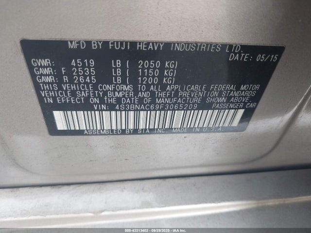 Продаж на аукціоні авто 2015 Subaru Legacy 2.5i Premium, vin: 4S3BNAC69F3065209, номер лоту: 43313402