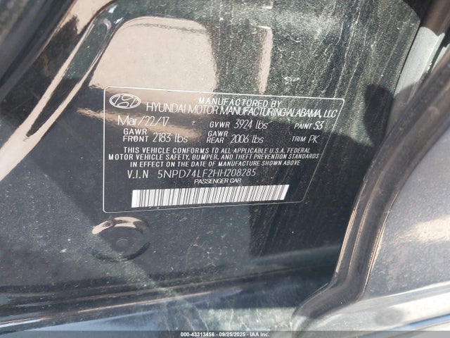 Hyundai 2017 2017 5NPD74LF2HH208285 Image 9