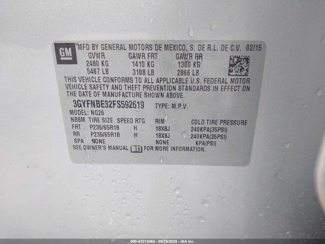 2015 CADILLAC SRX 3GYFNBE32FS592619 Photo 8