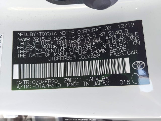 Toyota 2zr-fxe, 1nm 2020 JTDEBRBE3LJ024658 Image 9