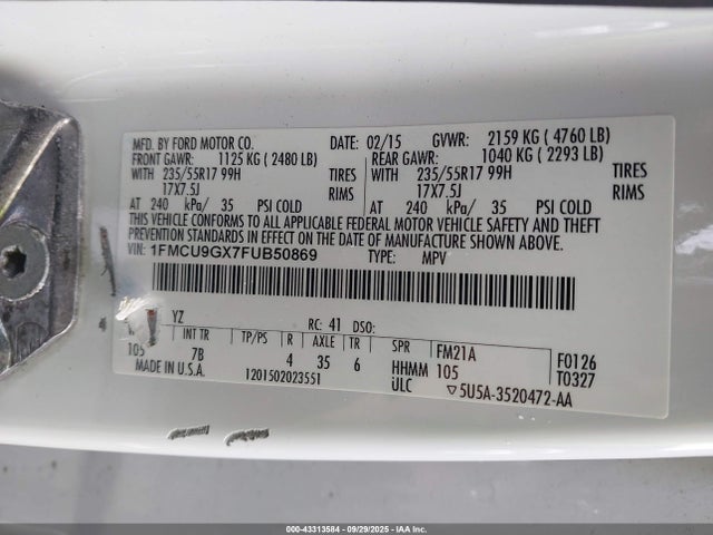 1FMCU9GX7FUB50869 Ford 2015