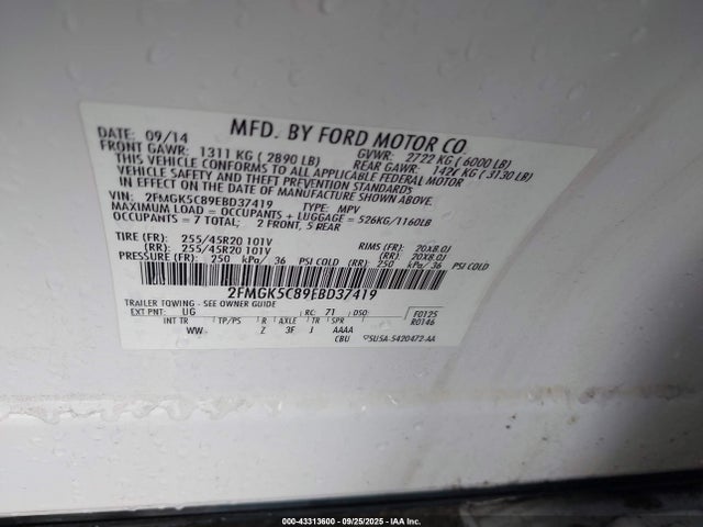 Ford Flex 2014 2FMGK5C89EBD37419 Image 9