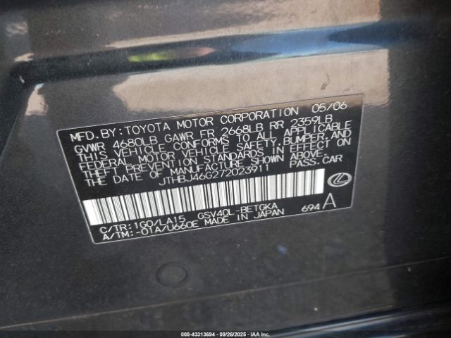 2007 LEXUS ES 350 JTHBJ46G272023911 Photo 8