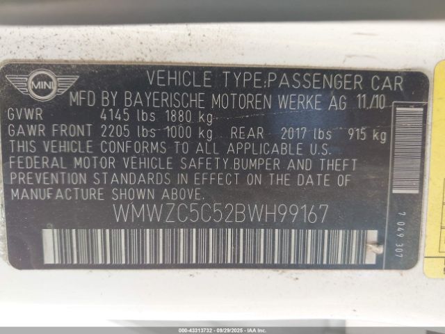 2011 MINI COOPER S COUNTRYMAN WMWZC5C52BWH99167 Photo 8