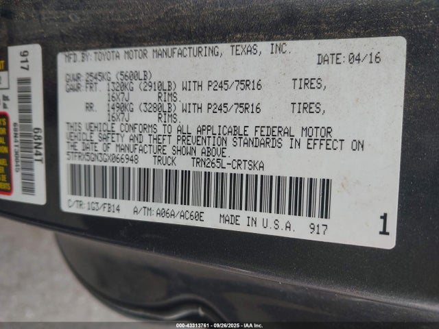 5TFRX5GN3GX066948 Toyota 2tr-fe