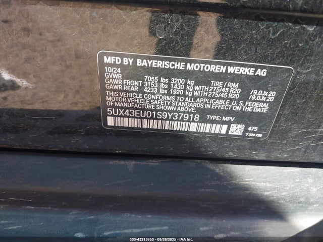 5UX43EU01S9Y37918 BMW 2025