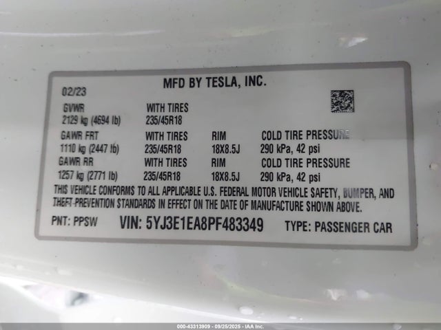 2023 TESLA MODEL 3 5YJ3E1EA8PF483349 Photo 8