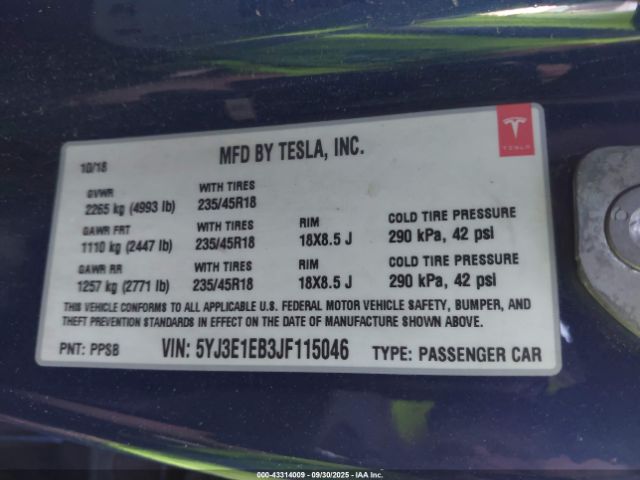 2018 TESLA MODEL 3 5YJ3E1EB3JF115046 Photo 8