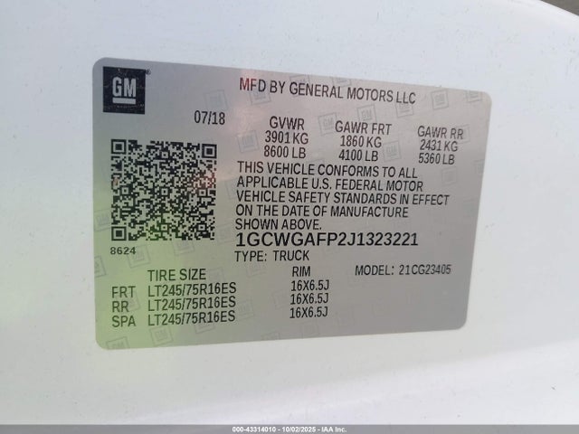 Chevrolet lv1 - sidi, vvt, e85 max, iron 2018 1GCWGAFP2J1323221 Image 9
