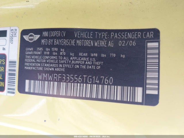 2006 MINI COOPER WMWRF33556TG14760 Photo 8