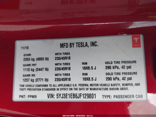 2018 TESLA MODEL 3 5YJ3E1EB6JF129801 Photo 8