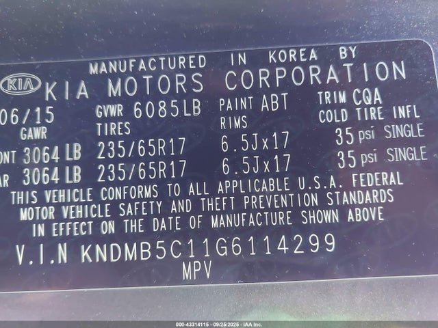 KNDMB5C11G6114299 KIA dohc gdi lambda ii