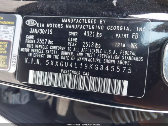 2019 KIA OPTIMA 5XXGU4L19KG345575 Photo 8