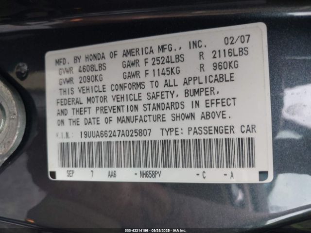 2007 ACURA TL 19UUA66247A025807 Photo 8