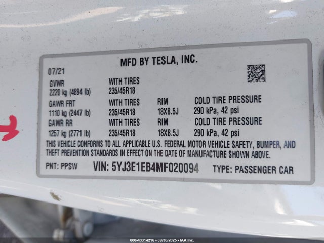 2021 TESLA MODEL 3 5YJ3E1EB4MF020094 Photo 8